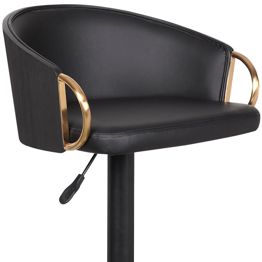 24 Black Faux Leather And Iron Swivel Low Back Adjustable Height Bar Chair