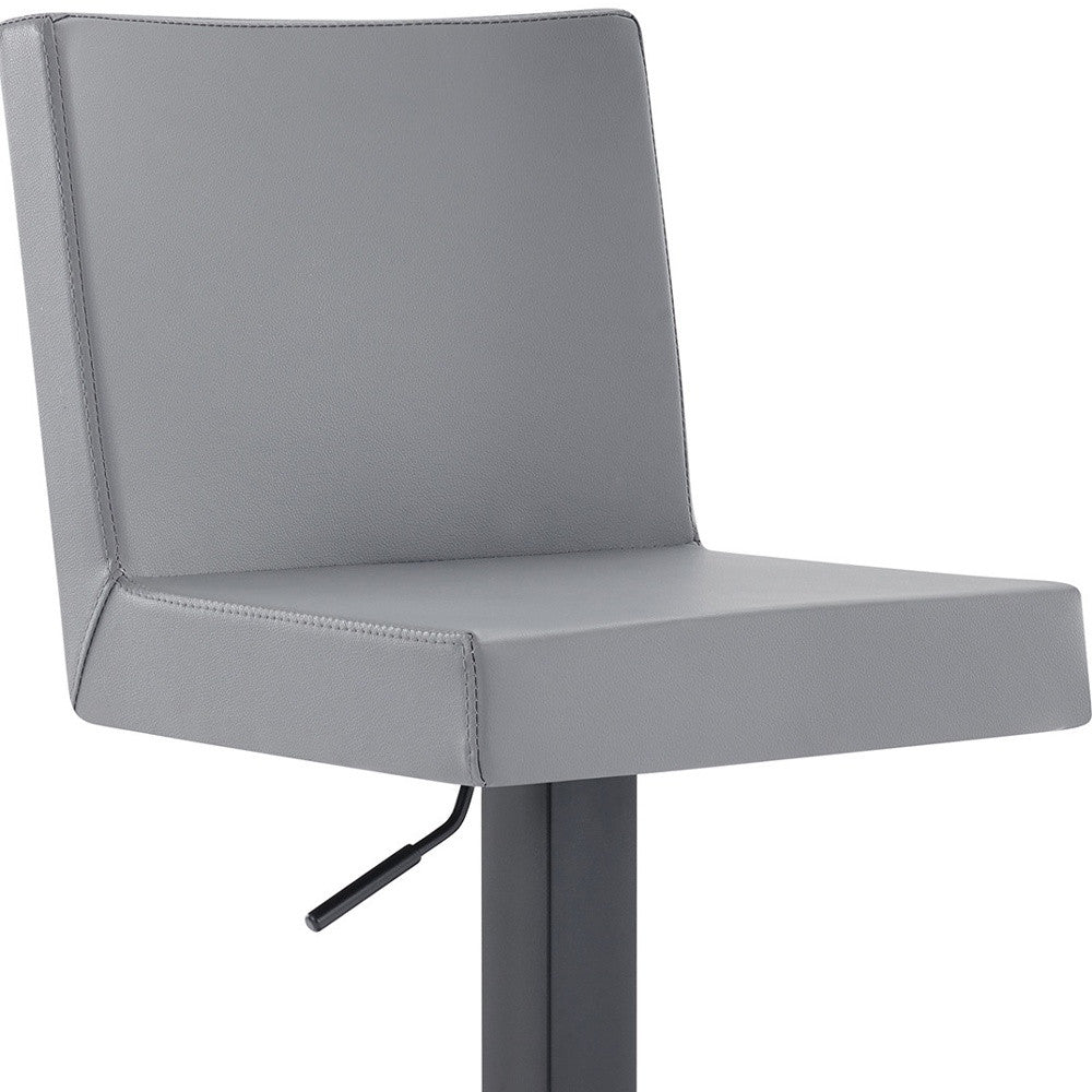 24 Gray And Black Faux Leather And Iron Swivel Adjustable Height Bar Chair