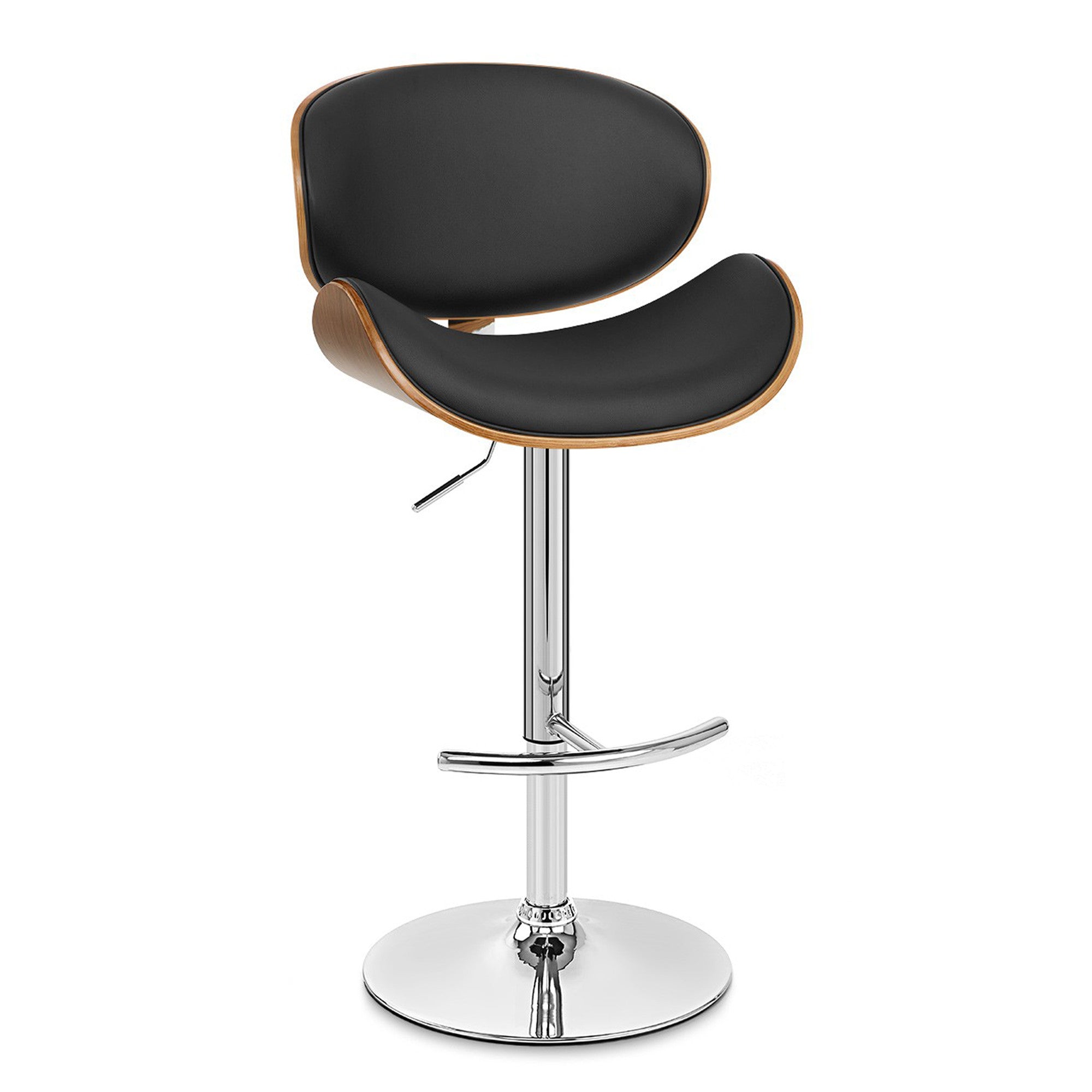 25 Black And Silver Faux Leather And Solid Wood Swivel Low Back Adjustable Height Bar Chair