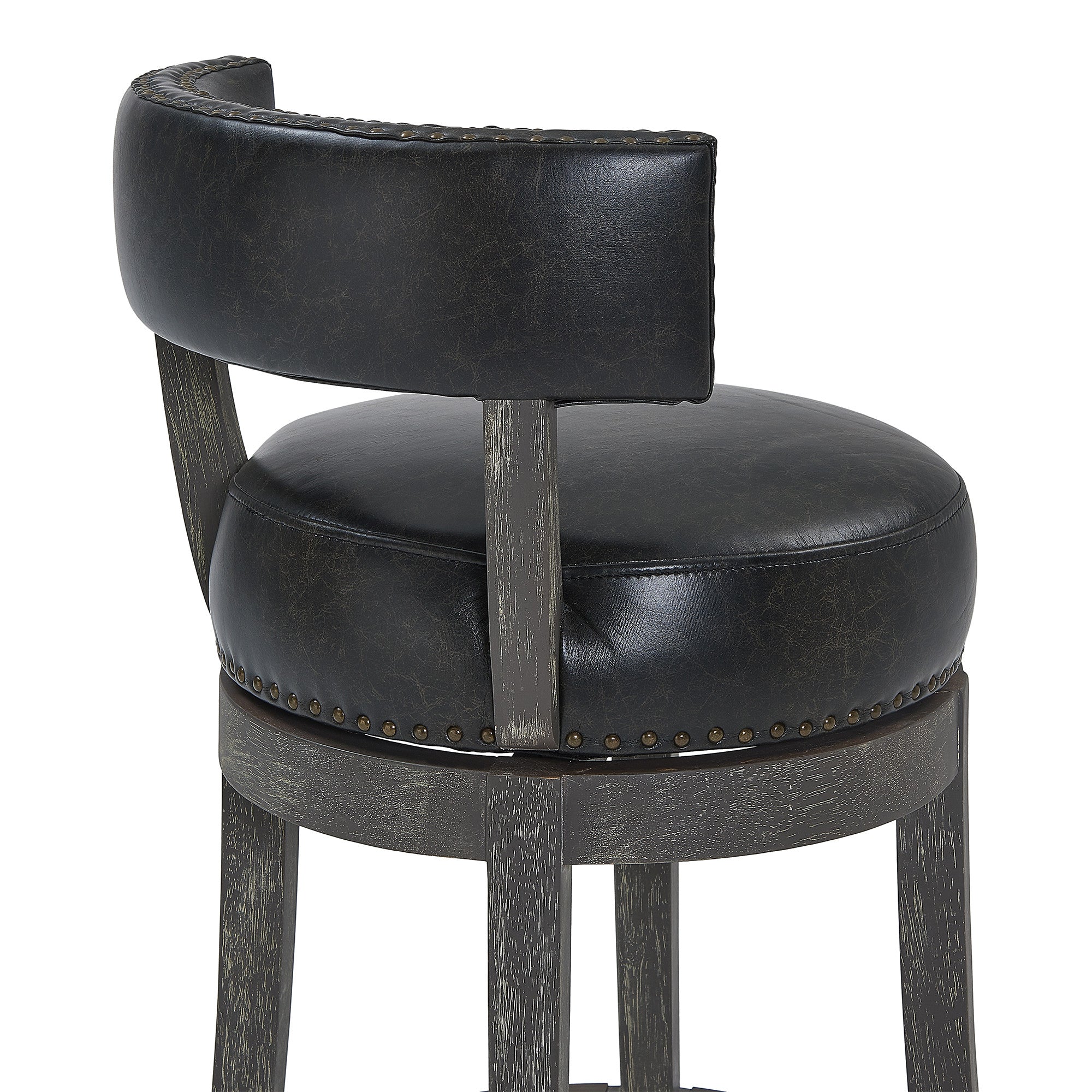 26 Black And Dark Gray Faux Leather And Wood Swivel Low Back Counter Height Bar Chair