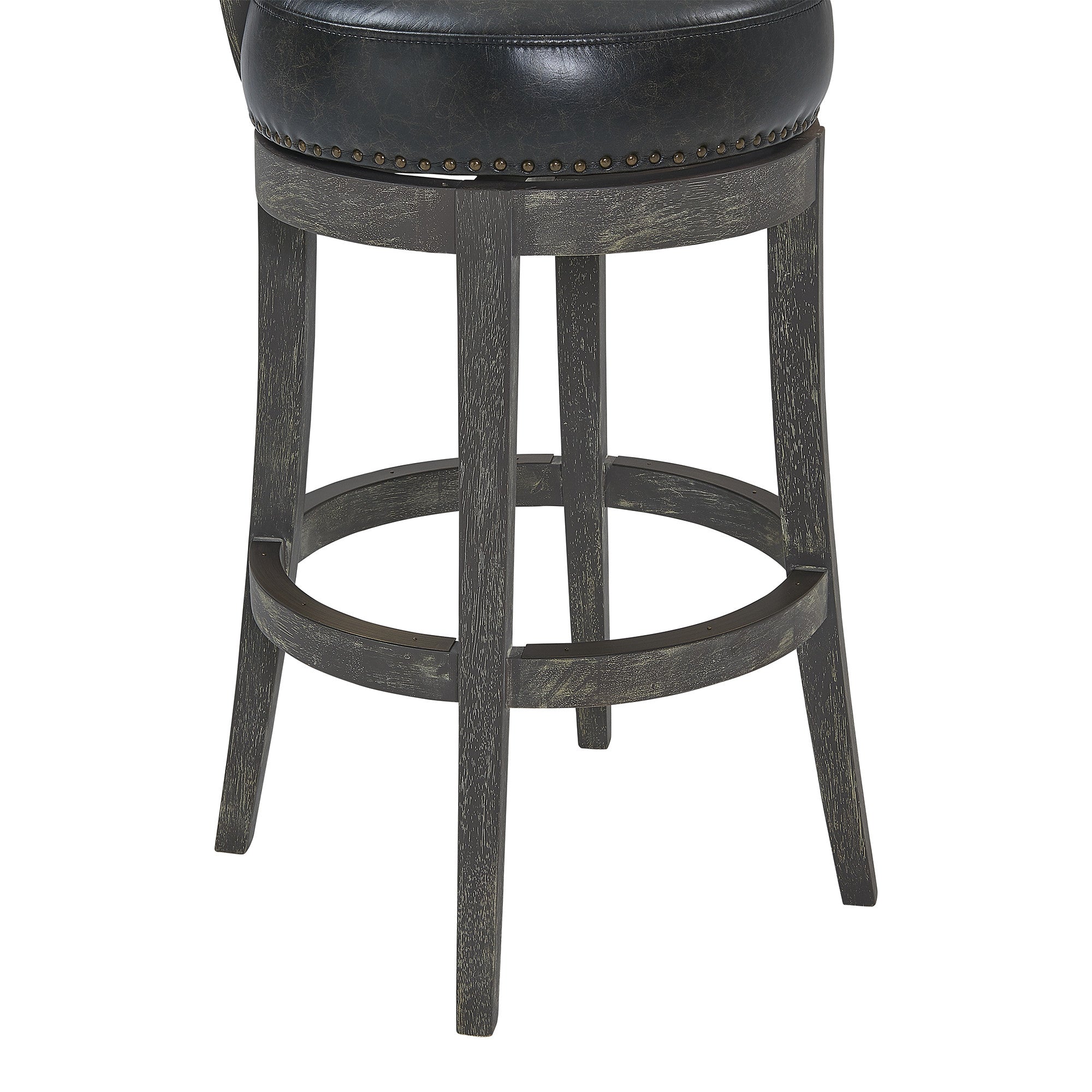 26 Black And Dark Gray Faux Leather And Wood Swivel Low Back Counter Height Bar Chair