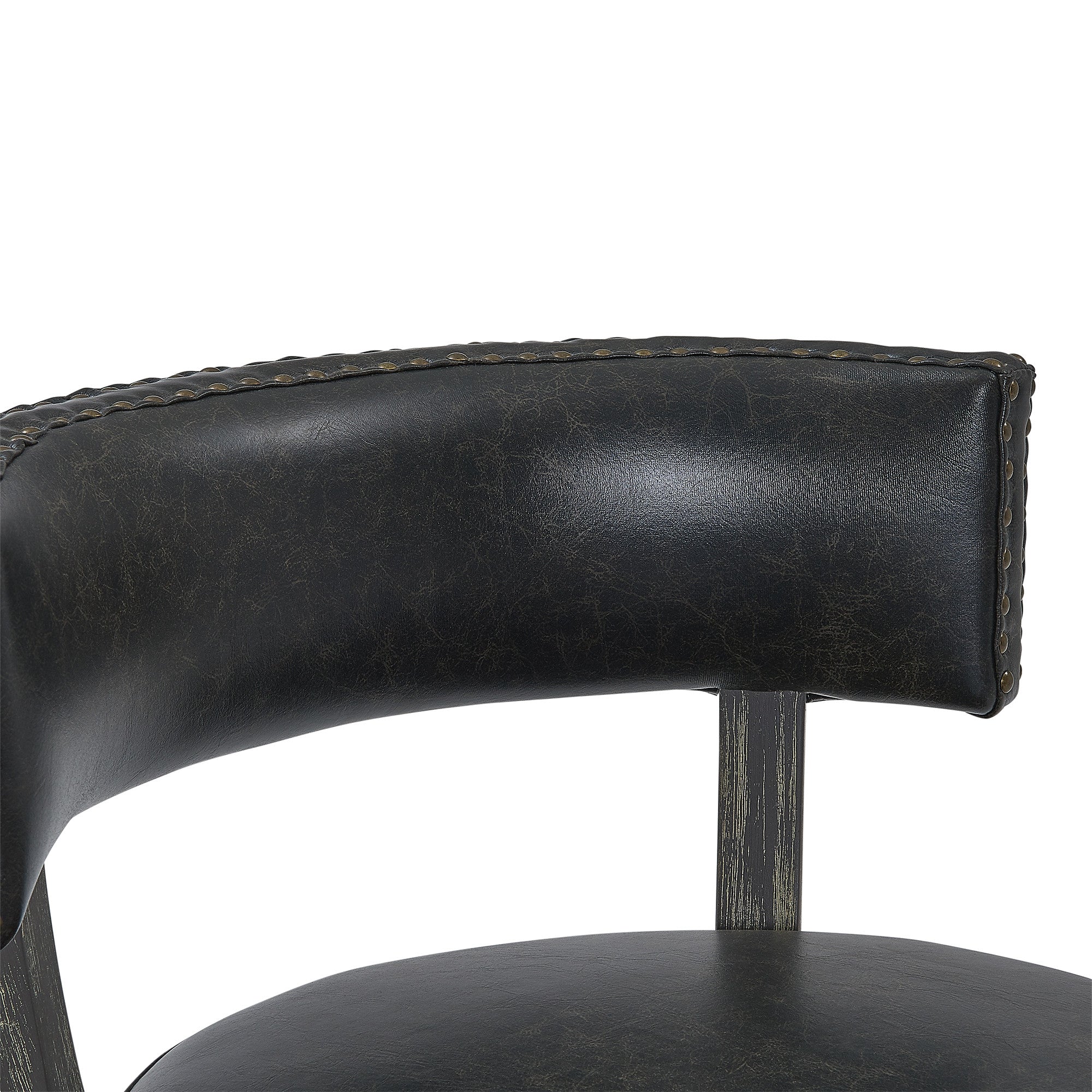 26 Black And Dark Gray Faux Leather And Wood Swivel Low Back Counter Height Bar Chair