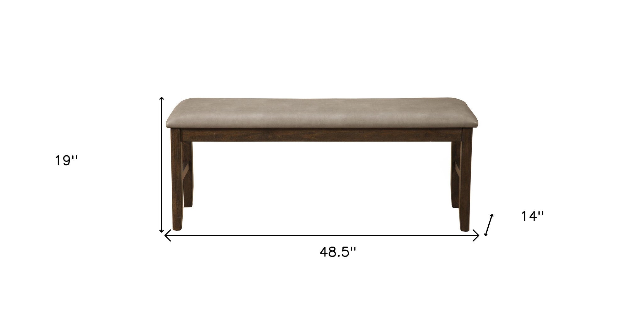 49 Tan and Dark Brown Faux Leather Distressed Upholstery Dining Bench