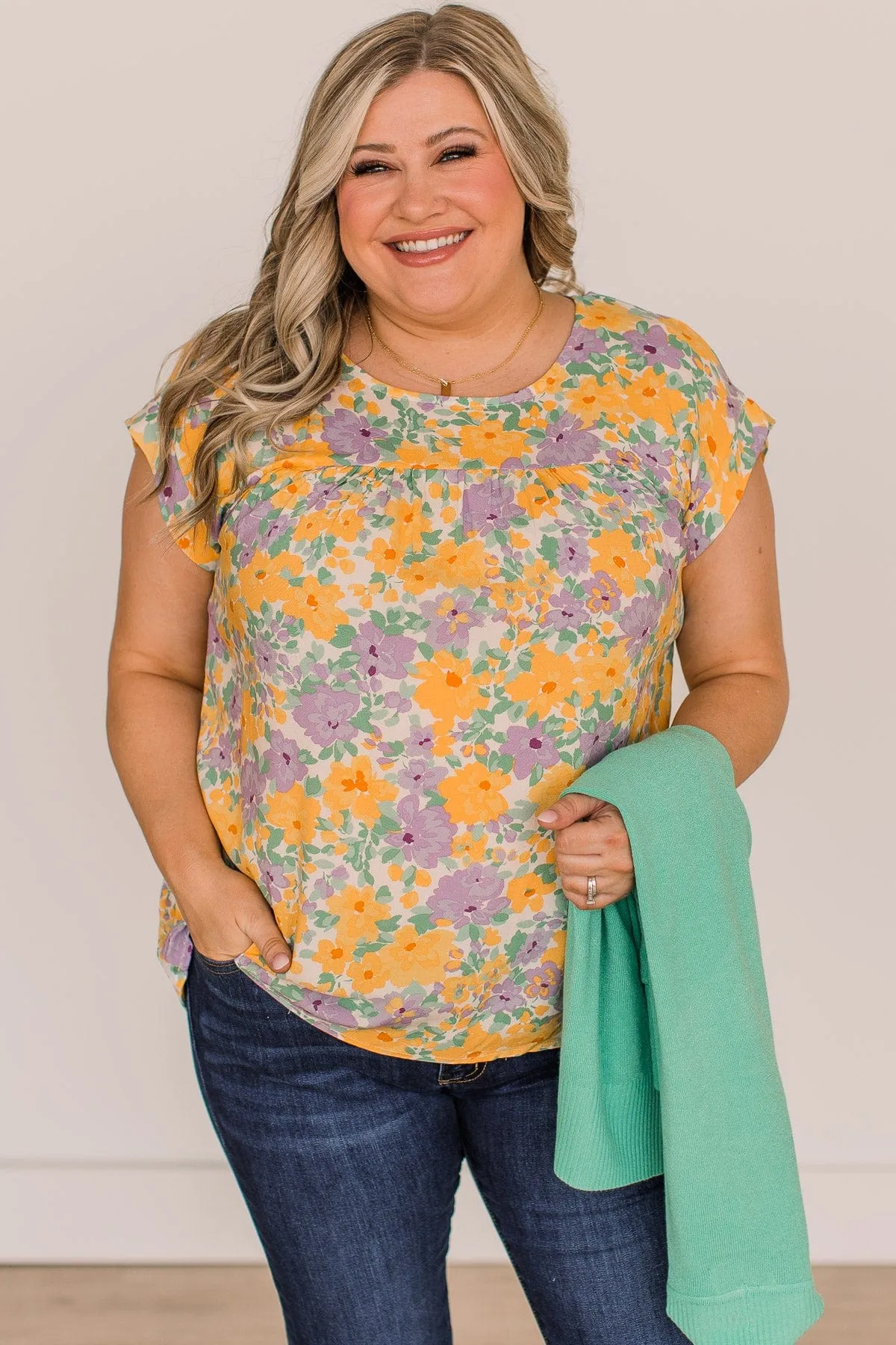 A Good Thing Floral Blouse- Yellow & Purple