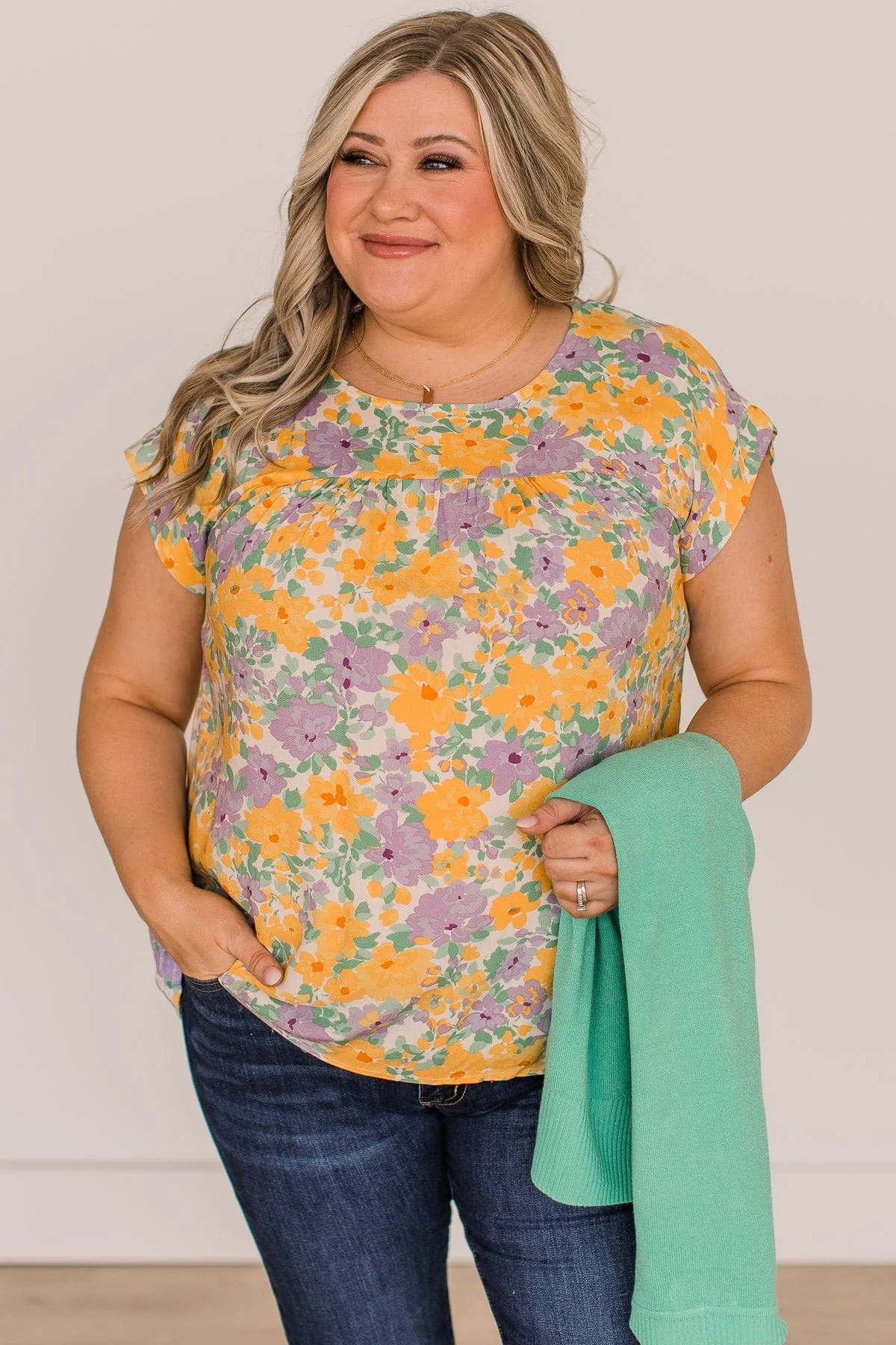 A Good Thing Floral Blouse- Yellow & Purple