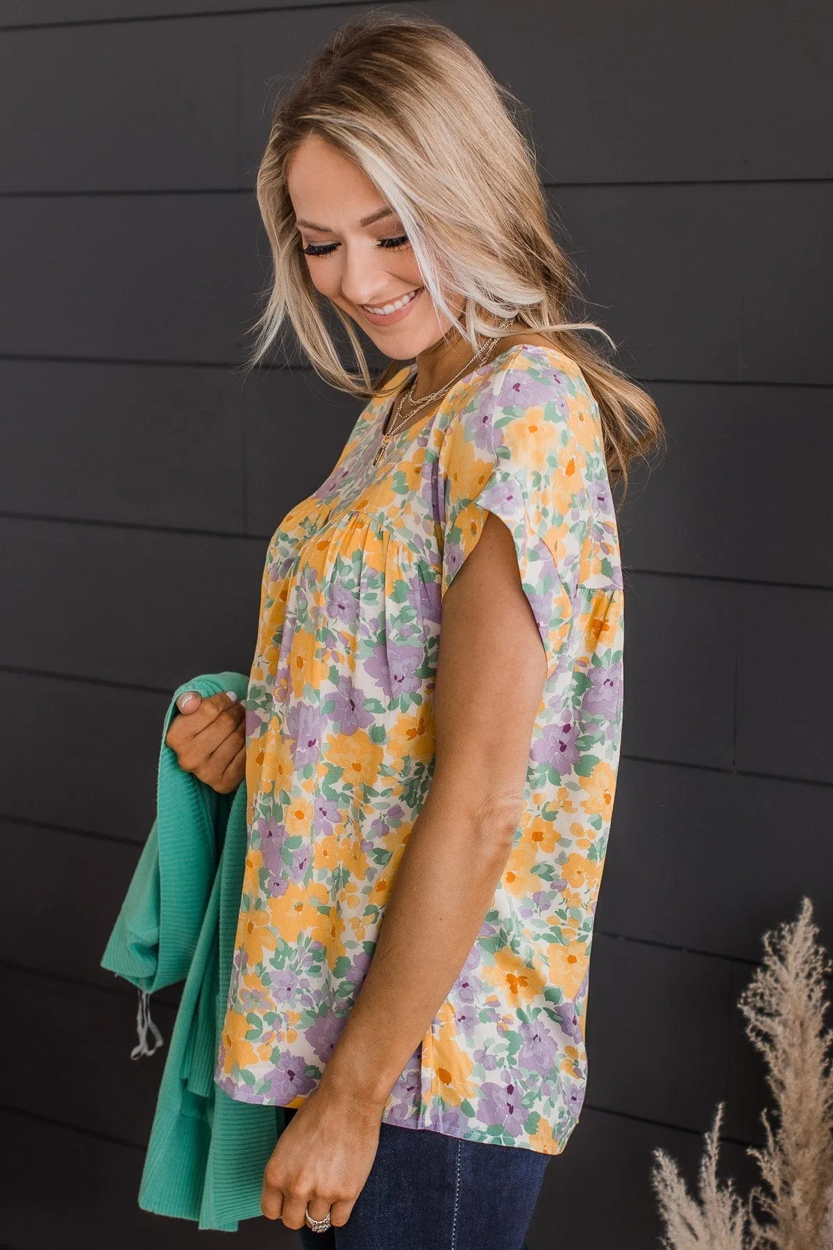 A Good Thing Floral Blouse- Yellow & Purple