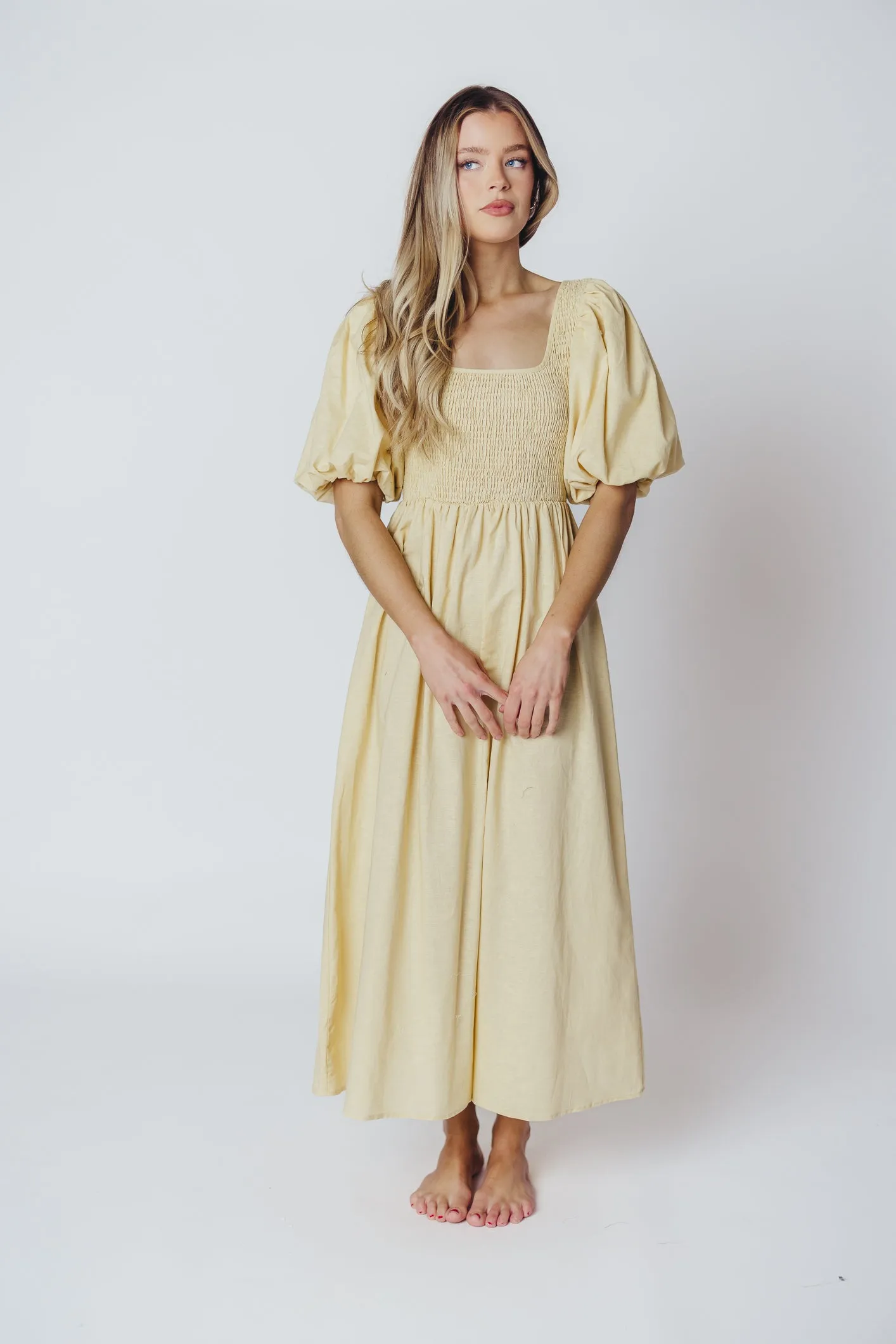 Ana Cotton & Linen Midi Dress in Vanilla (XXS-XXL)