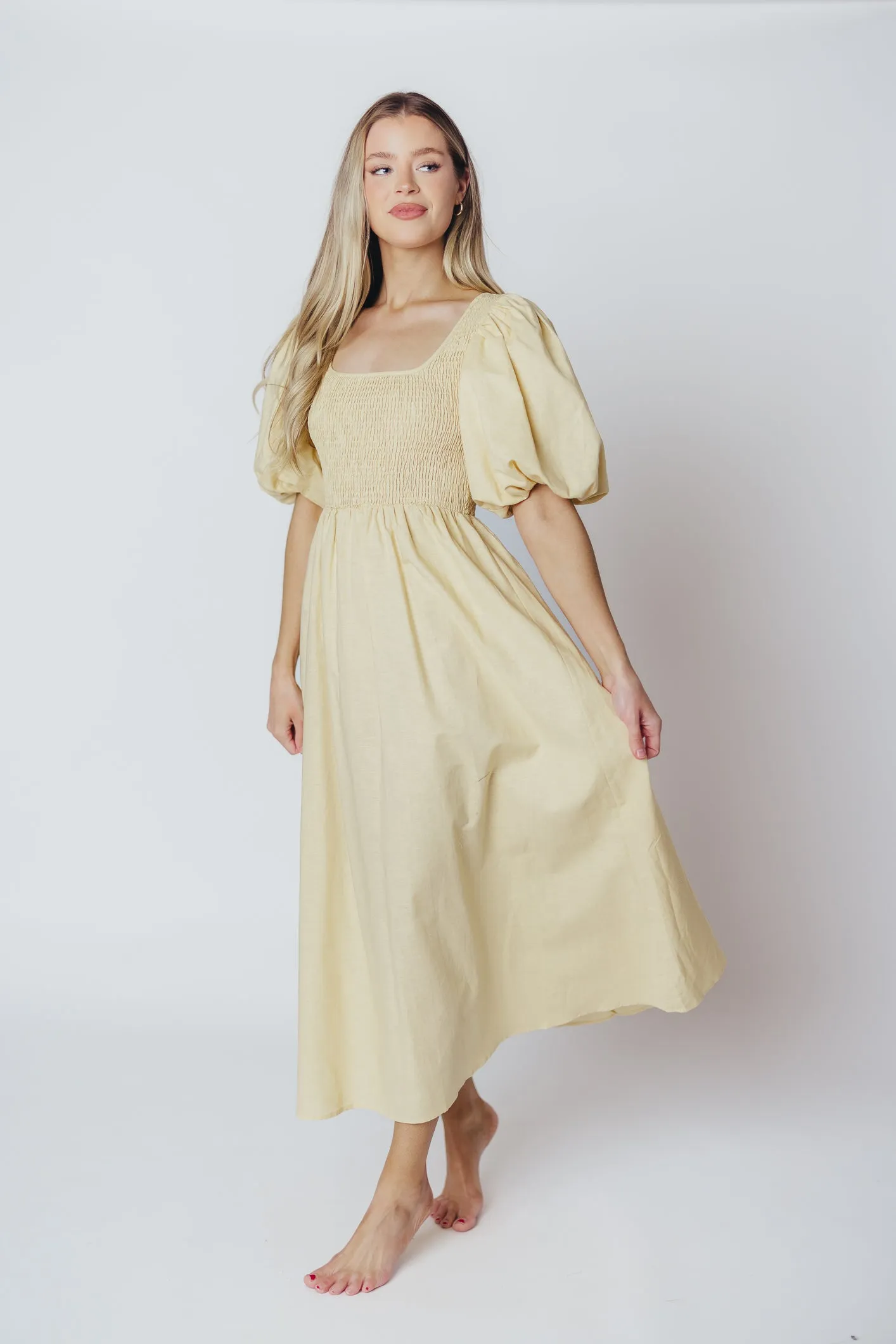 Ana Cotton & Linen Midi Dress in Vanilla (XXS-XXL)