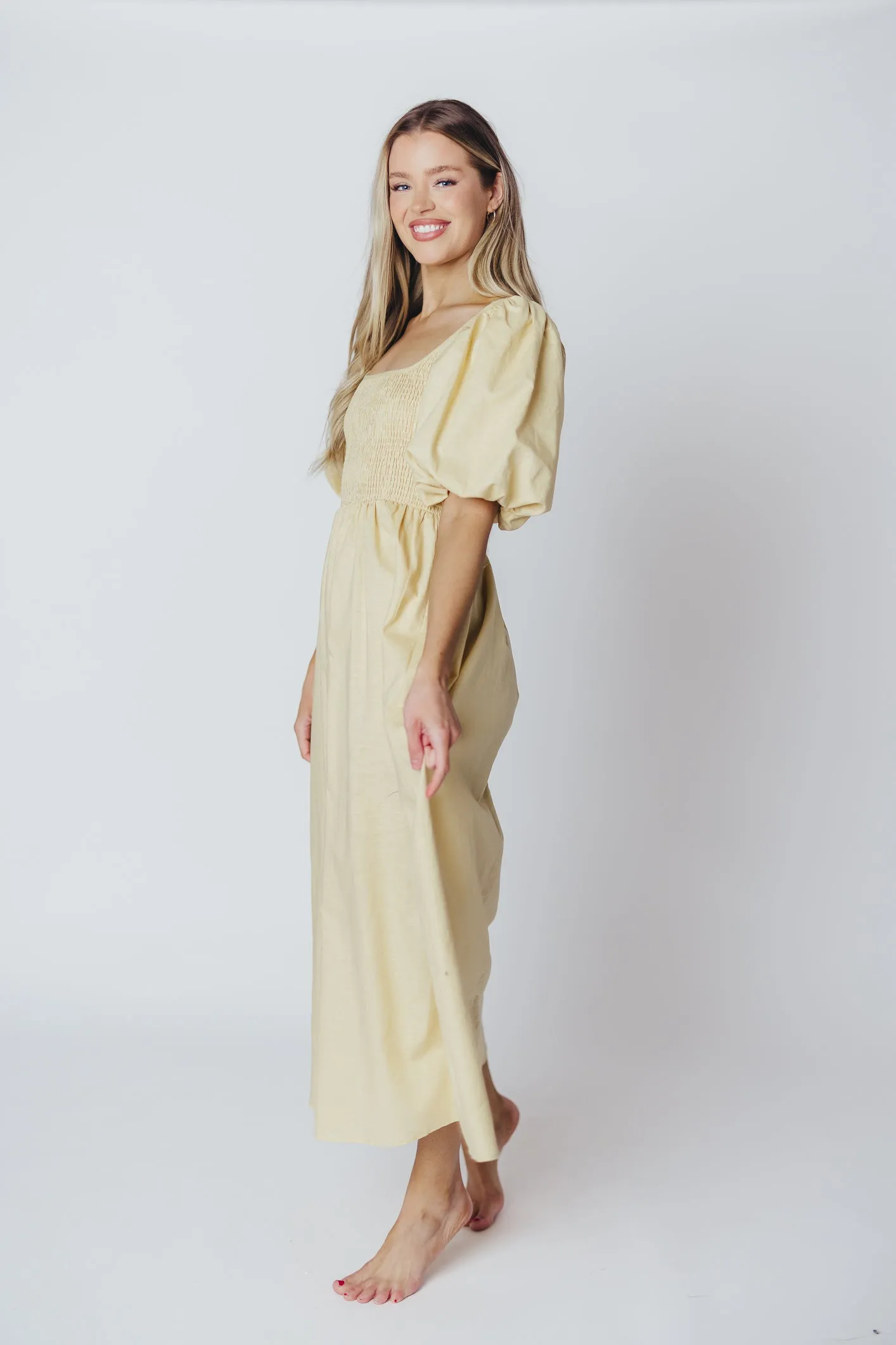 Ana Cotton & Linen Midi Dress in Vanilla (XXS-XXL)