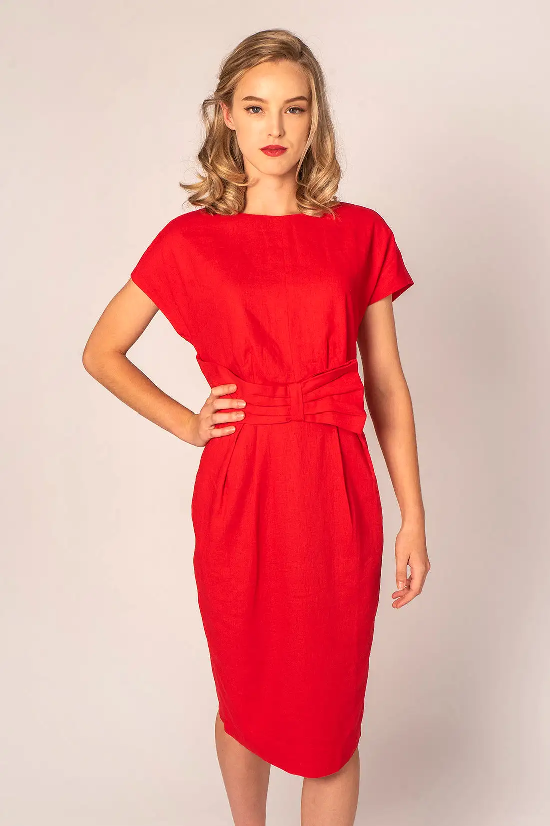 Aurelie Red Linen Dress