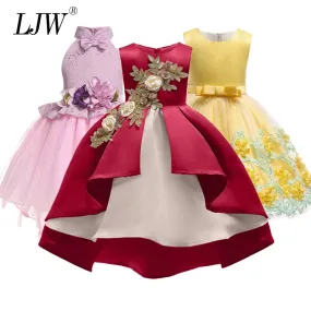 Baby Girl embroidery Silk Princess Dress for Wedding party Kids  Dresses for Toddler Girl Children Fashion Christmas Clothing