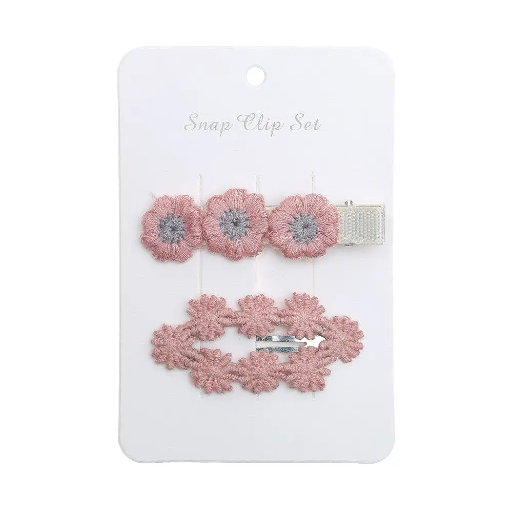 Baby Girl Floral Embroidered Snap Hair Clip Set in Blush