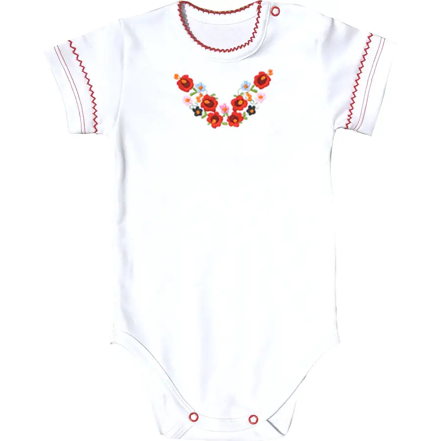 Baby Short Sleeve Onesie- Red Flowers