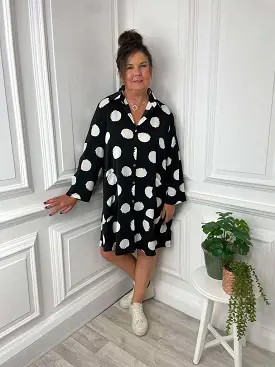 Bella Blue Spot Longline Shirt Tunic - Mono