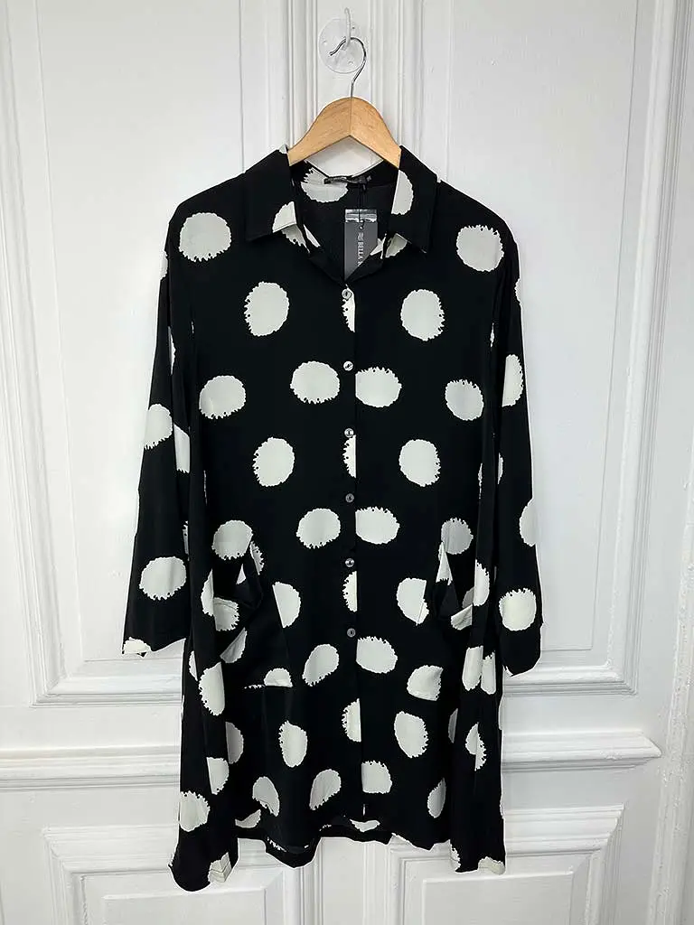 Bella Blue Spot Longline Shirt Tunic - Mono