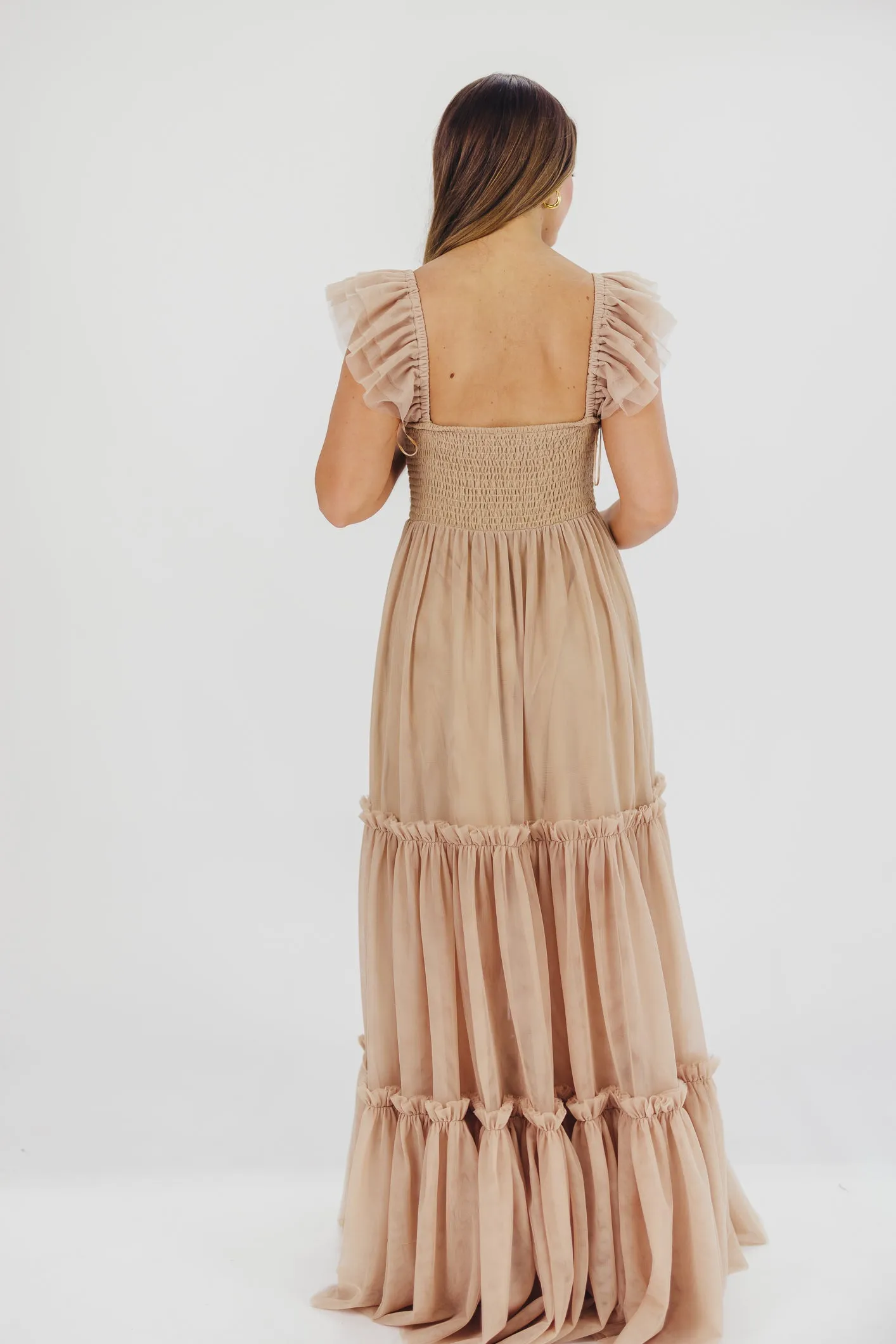 Bella Tiered Tulle Maxi Dress in Taupe - Bump Friendly & Inclusive Sizing (S-3XL) - Restocking End of Aug