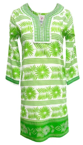 Bella Tu Embroidered Flower Tunic Dress, Green