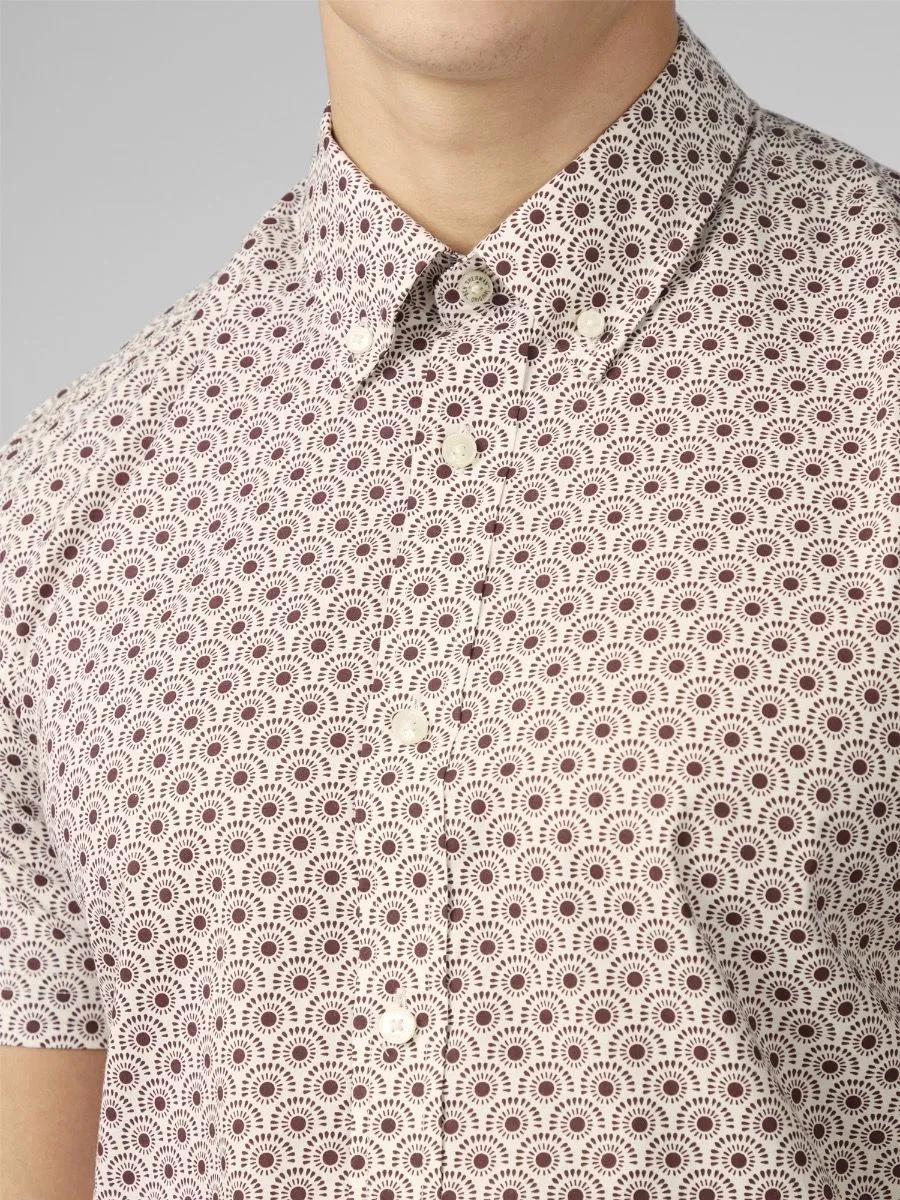 Ben Sherman Short Sleeve Block Geo Print Shirt Dark Red