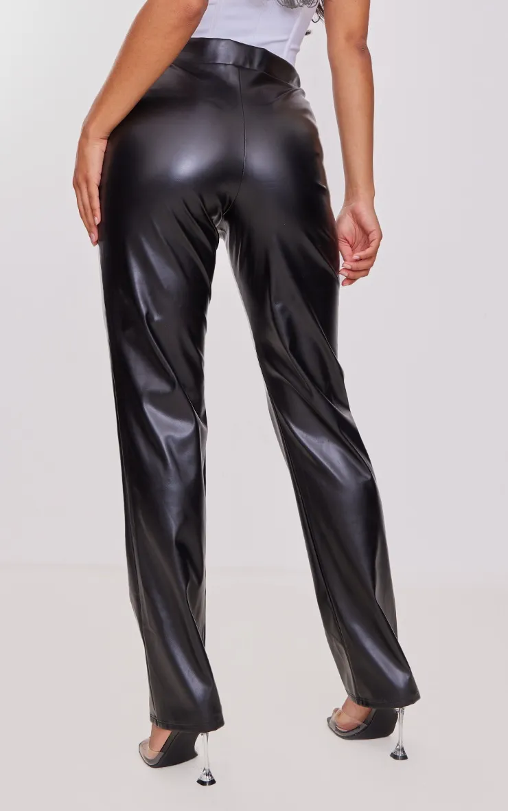 Black Faux Leather Contrast Straight Leg Trouser