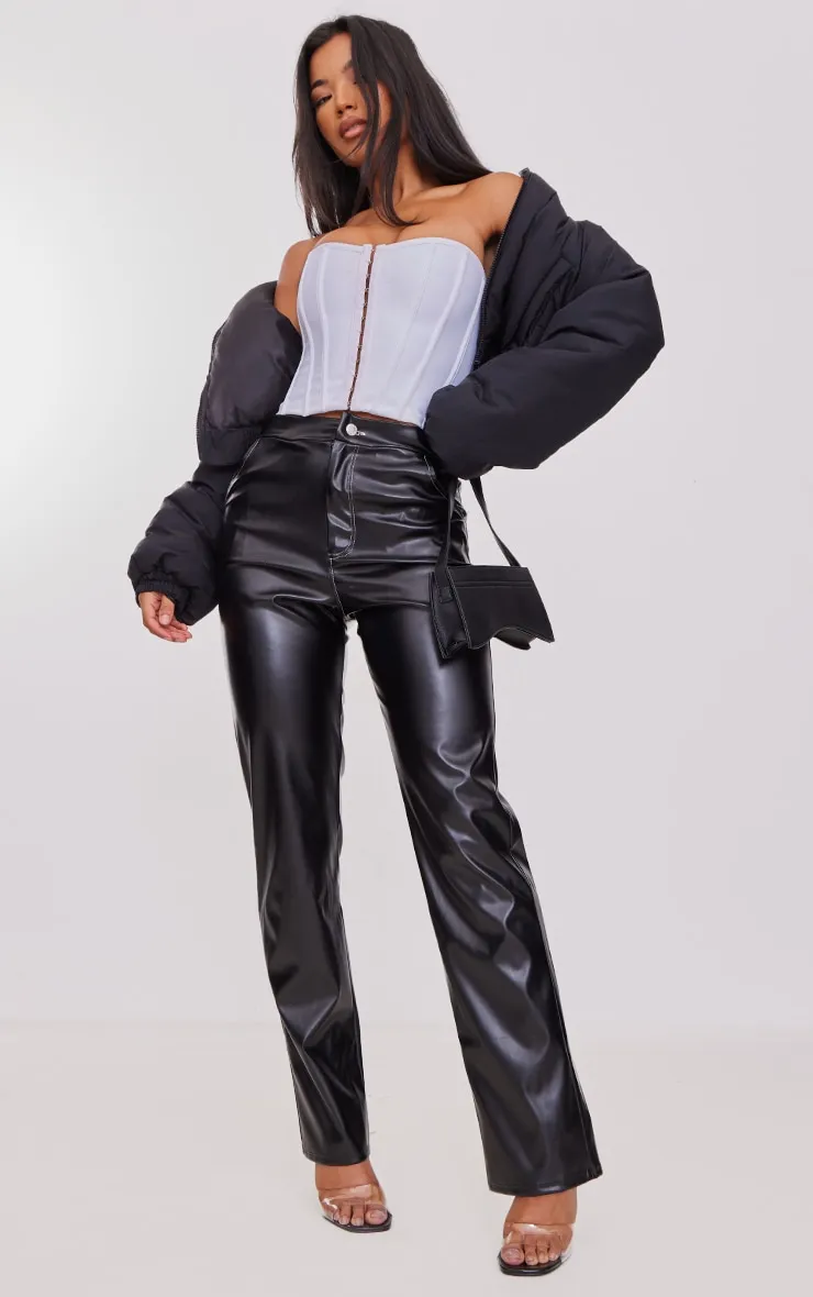 Black Faux Leather Contrast Straight Leg Trouser