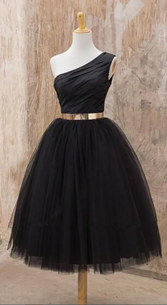 Black One Shoulder Short 8th Grade Gratuation Dress Homecoming Dress