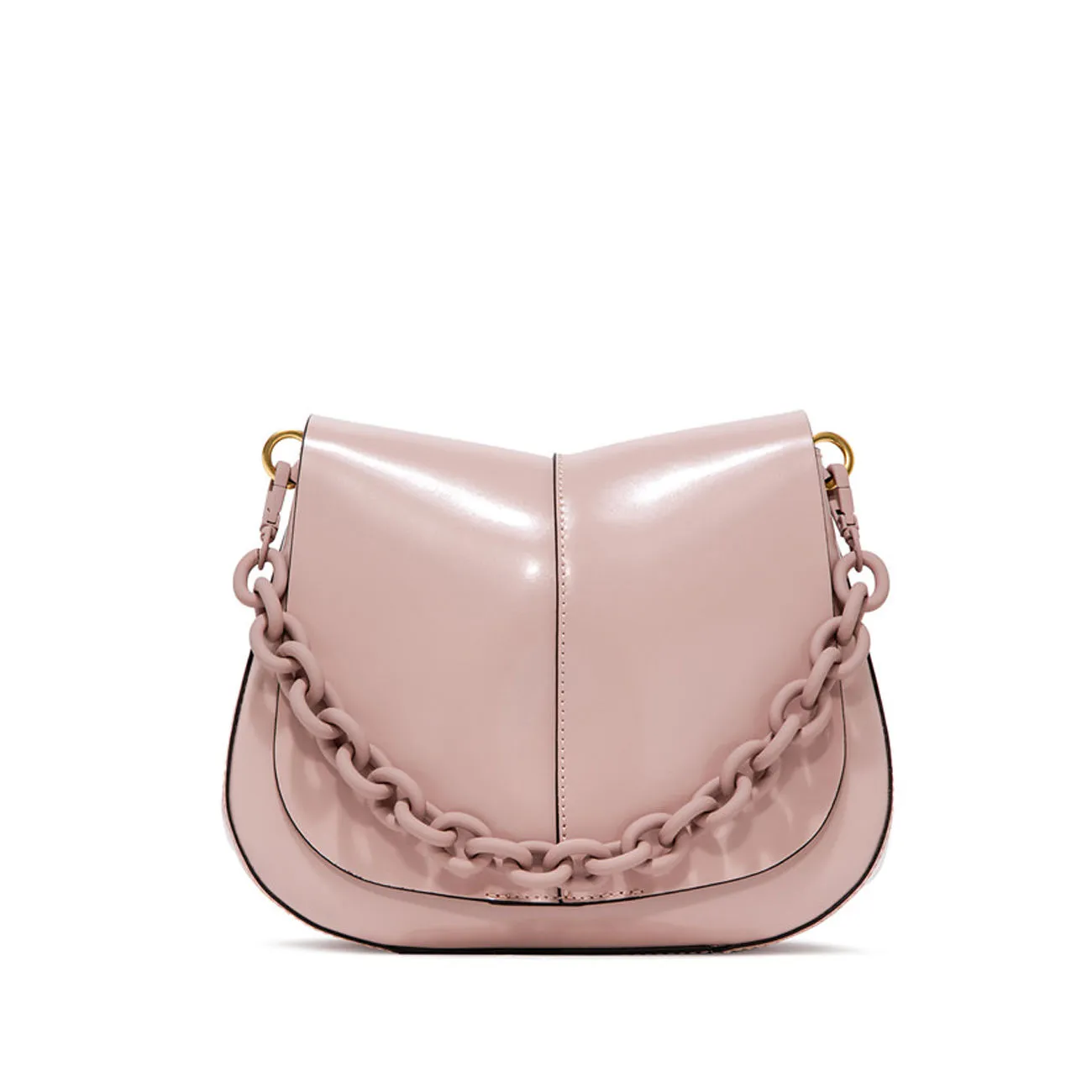 BORSA HELENA ROUND MID IN PELLE LUCIDA Donna Blush