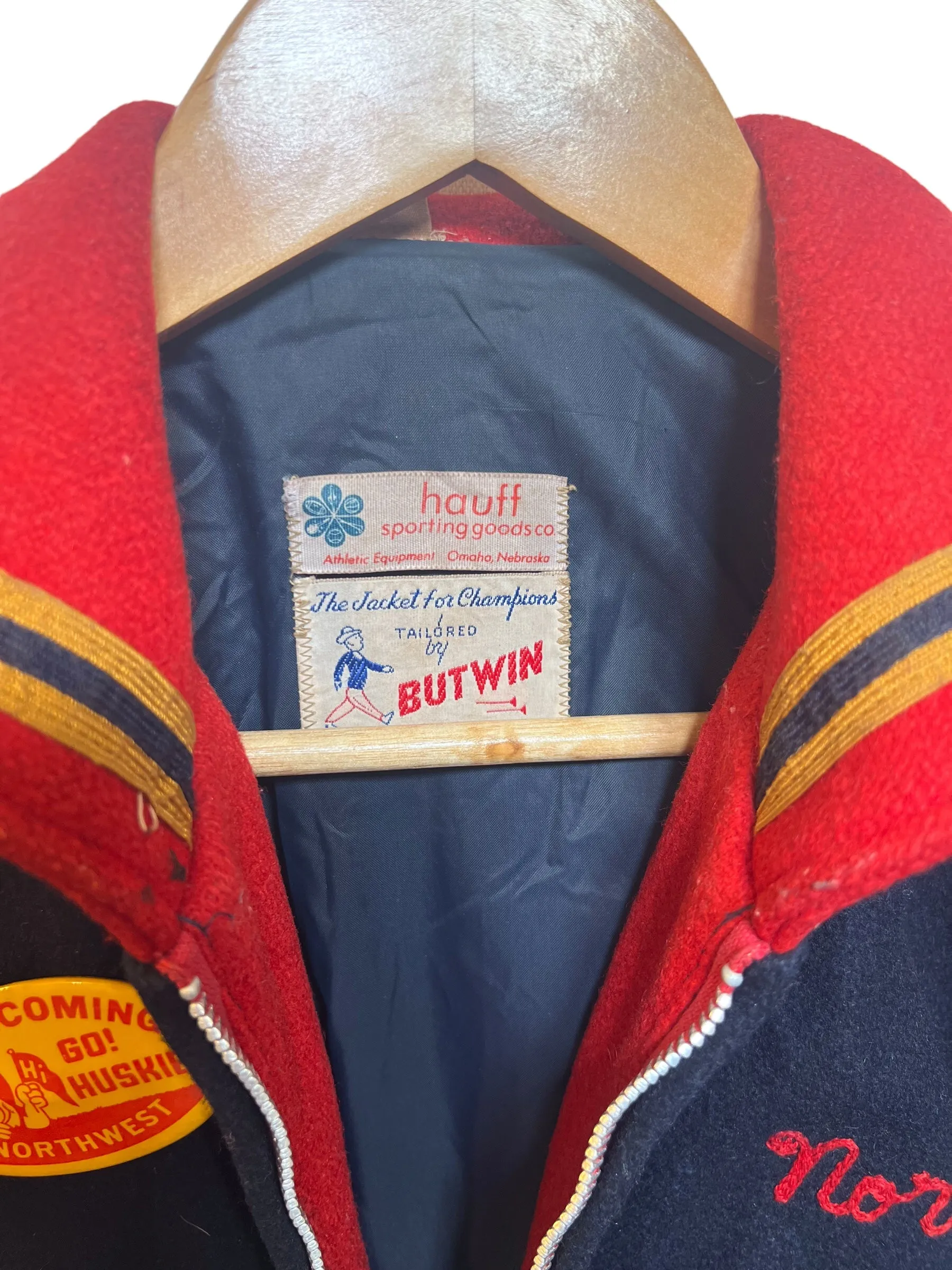 Butwin Mens Red Navy Varsity Jacket (Size M)