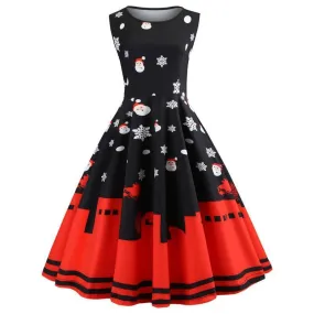 Christmas Costume Dress Women Vintage Sleeveless Dress