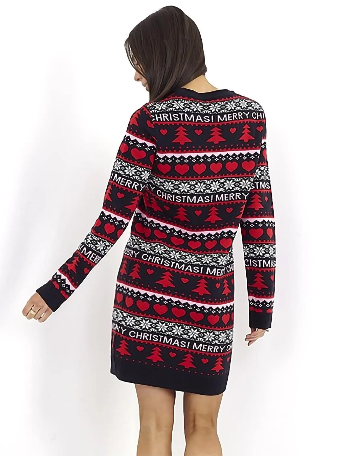 Christmas Jumper Dress with Knitted Love Hearts, UK Sizes 8 to 14