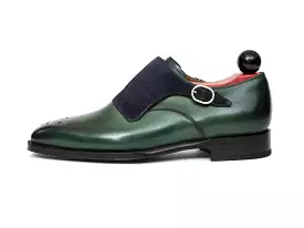 Corliss - MTO - Forest Green Calf / Navy Suede - Fleur de Lis Medallion - LPB Last - Single Leather Sole