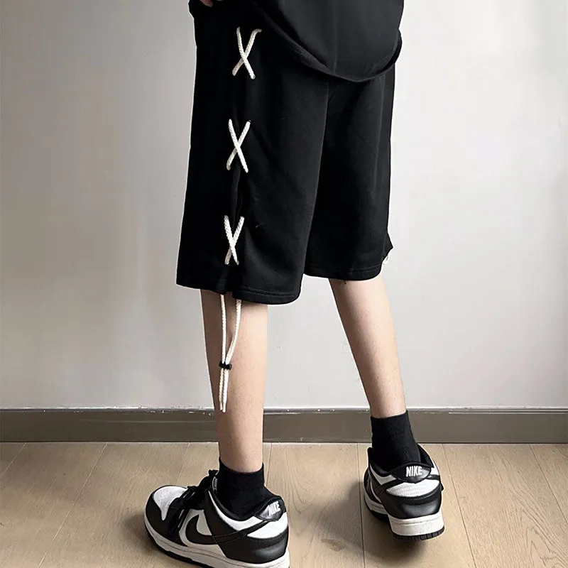 Cross Laced Cotton Sweat Shorts