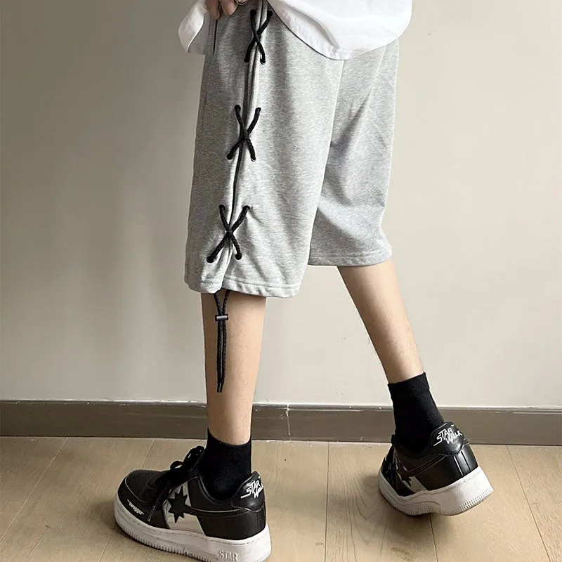 Cross Laced Cotton Sweat Shorts