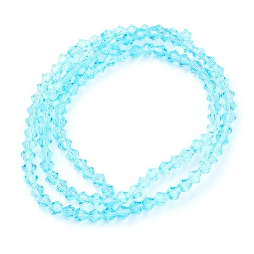 Crystal Glass Beads, Austrian Crystal 5301, Faceted, Bicone, Top Drilled, Light Sky Blue, 4mm