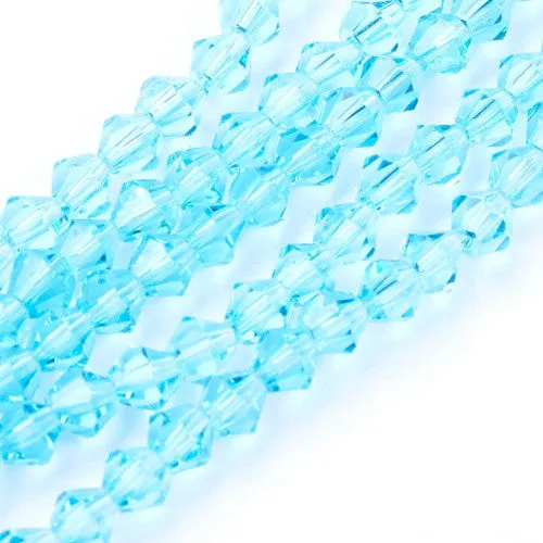 Crystal Glass Beads, Austrian Crystal 5301, Faceted, Bicone, Top Drilled, Light Sky Blue, 4mm