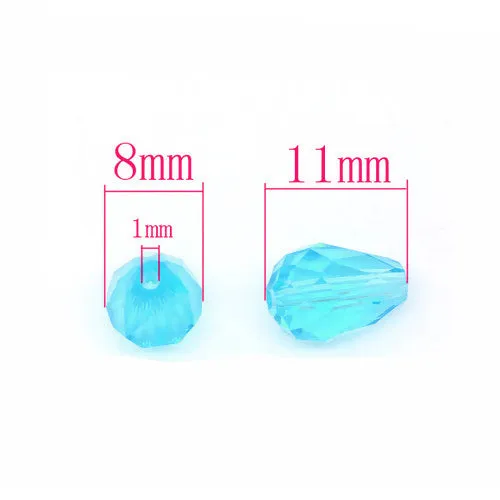 Crystal Glass Beads, Transparent, Faceted, Teardrop, Sky Blue, 11mm