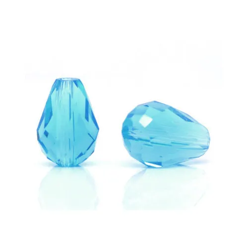 Crystal Glass Beads, Transparent, Faceted, Teardrop, Sky Blue, 11mm