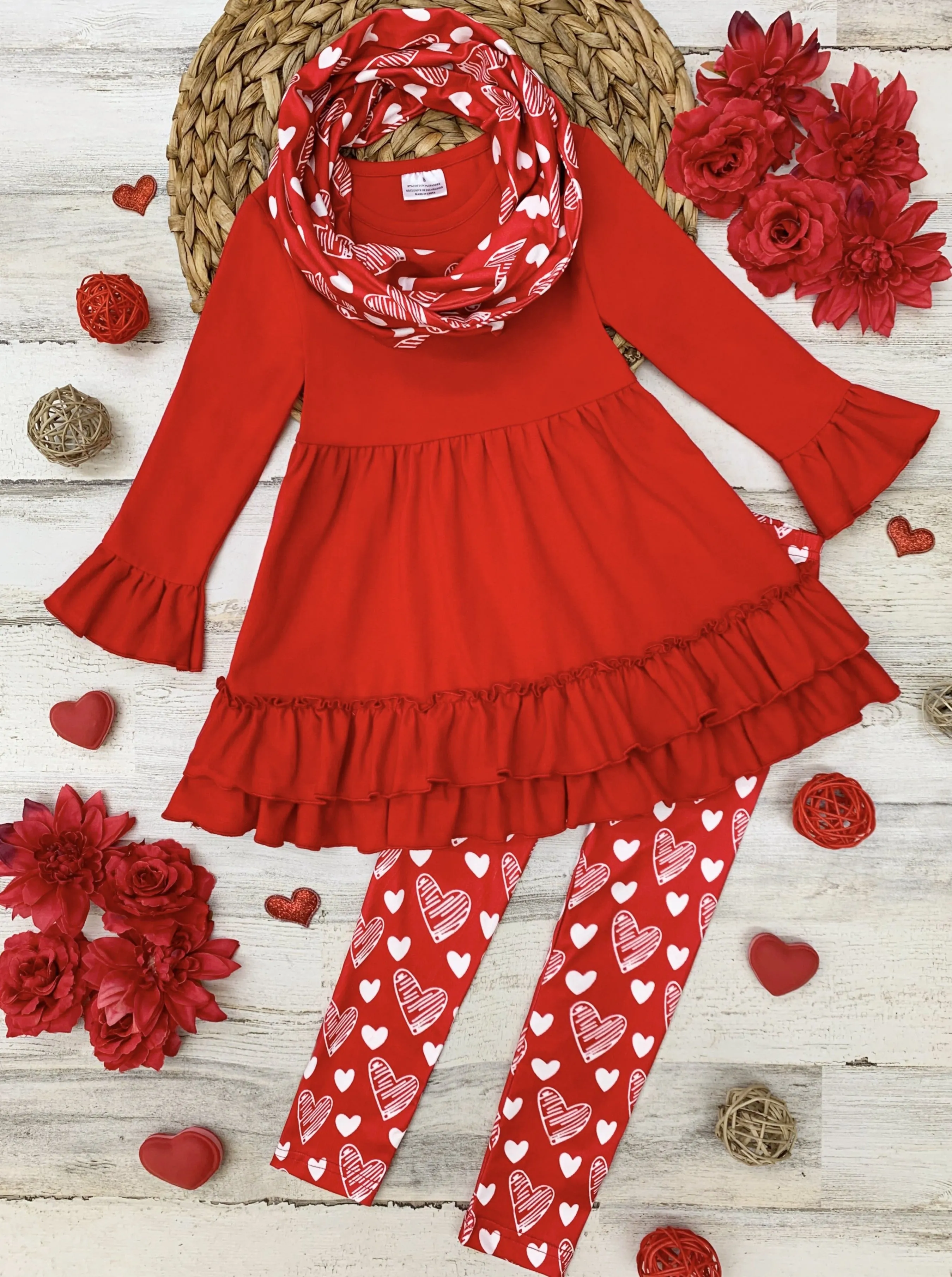 Cutest Valentine Tunic, Scarf And Legging Set