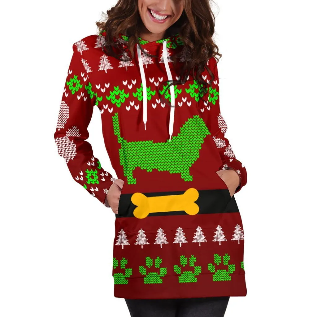 Dachshund Ugly Christmas Hoodie Dress