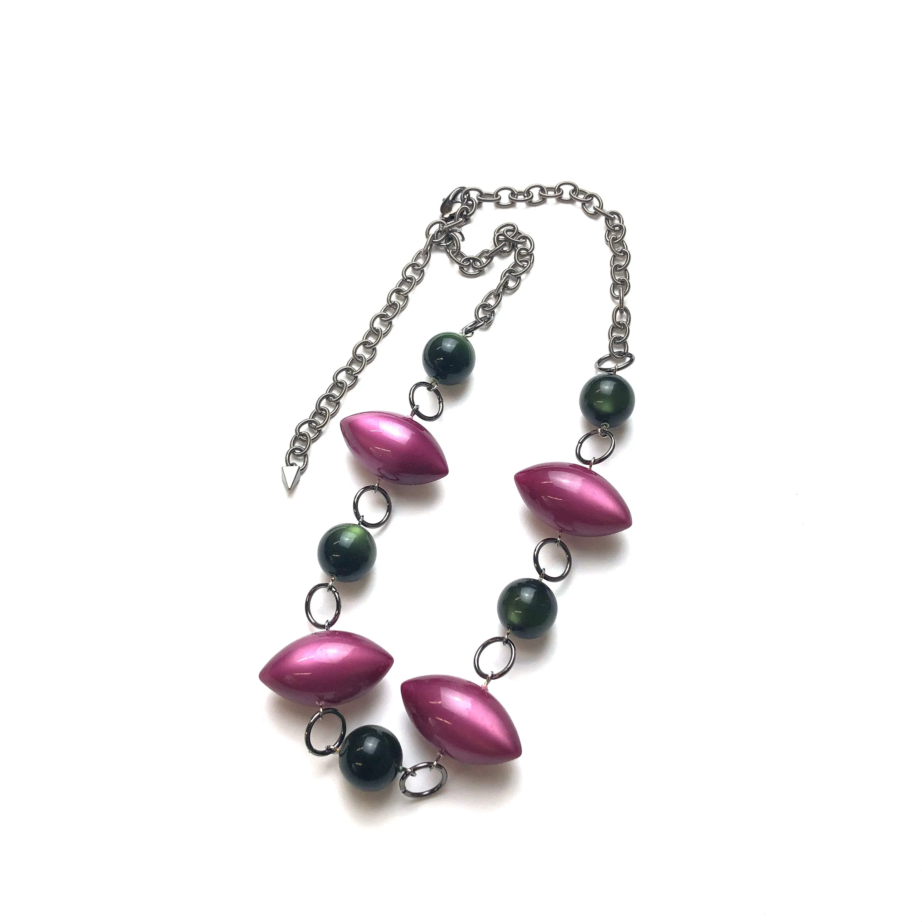 Deep Raspberry & Forest Green Moonglow Stations Necklace