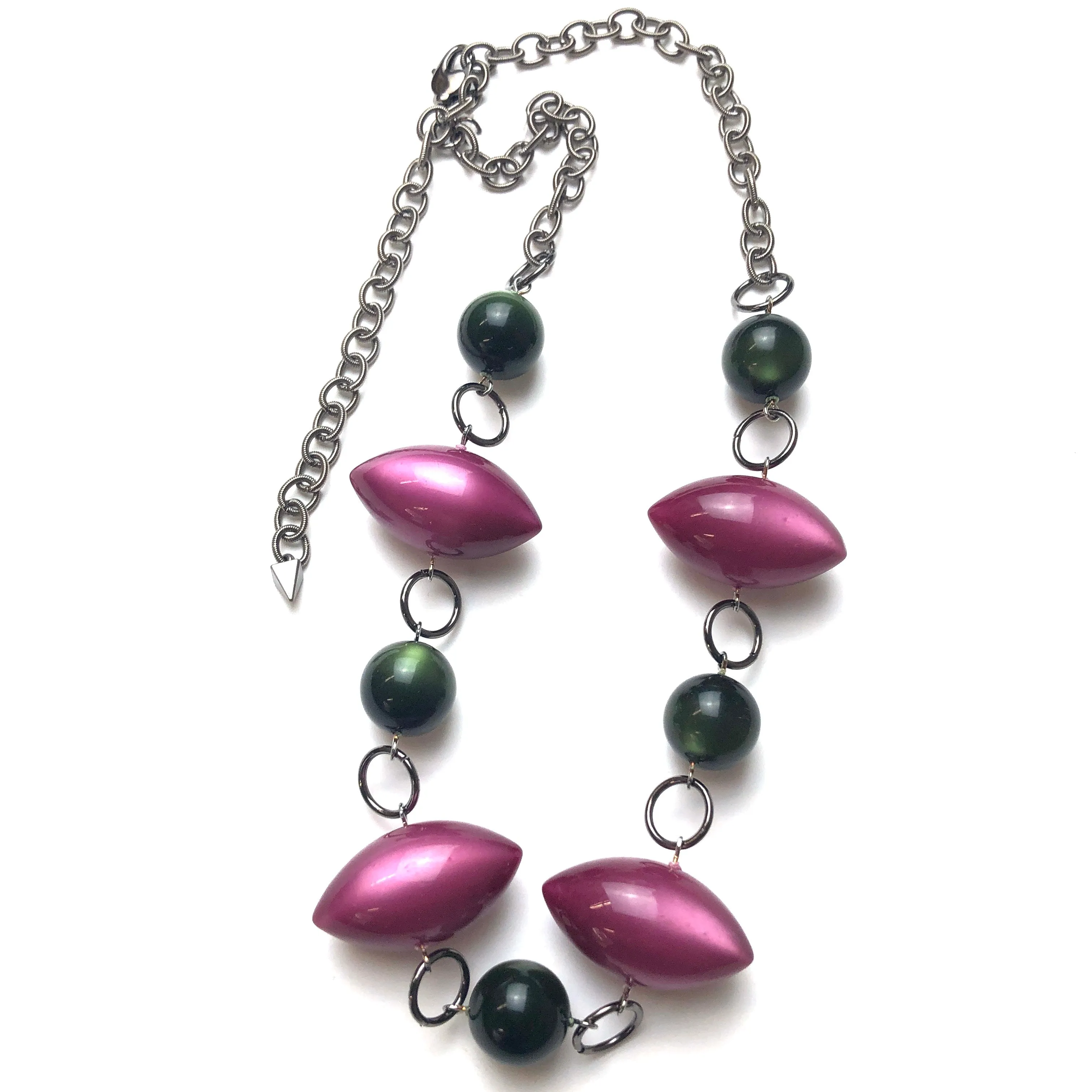 Deep Raspberry & Forest Green Moonglow Stations Necklace