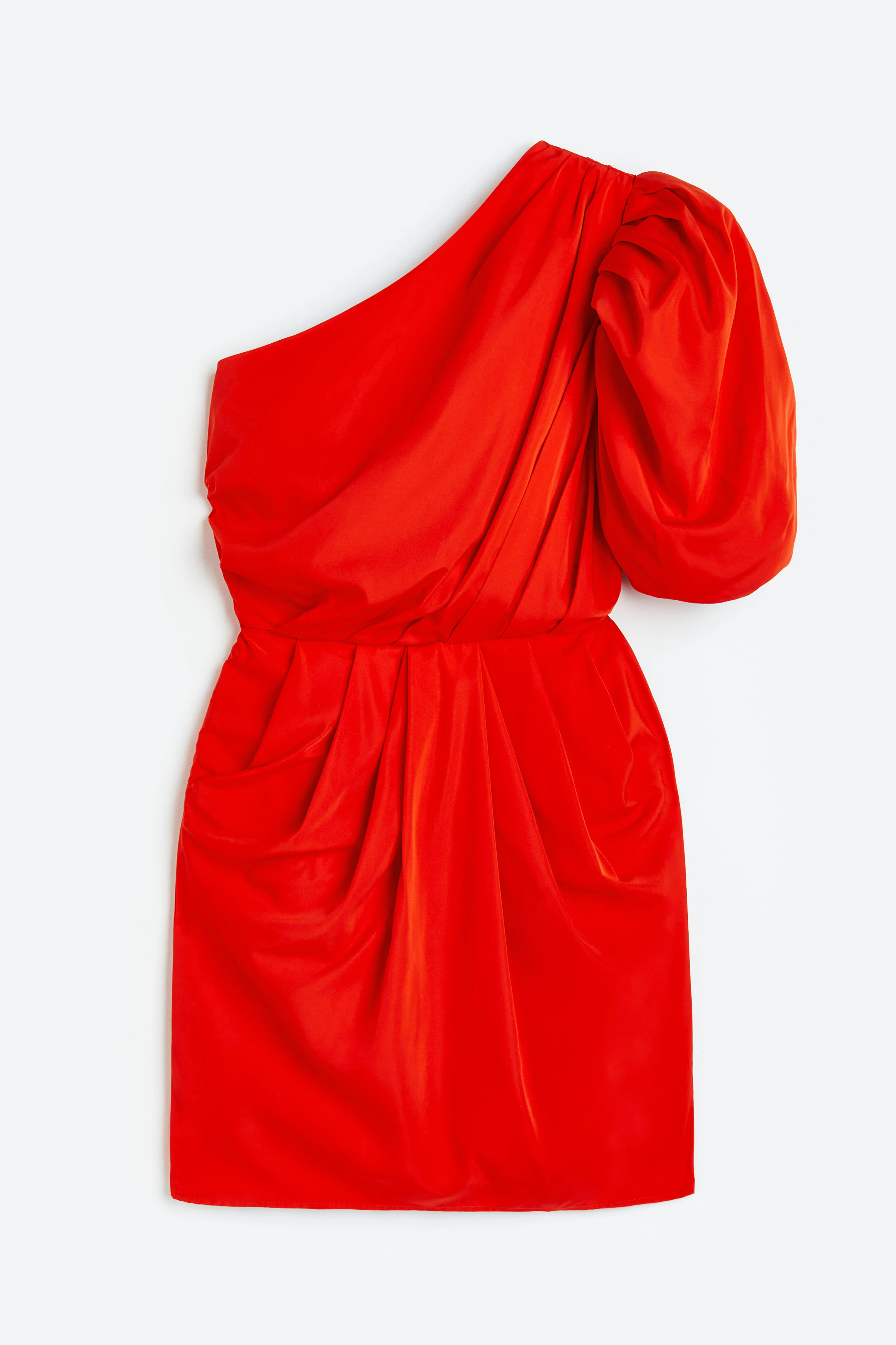 Draped one-shoulder dress - Short sleeve - Short - Red - Ladies | H&M GB