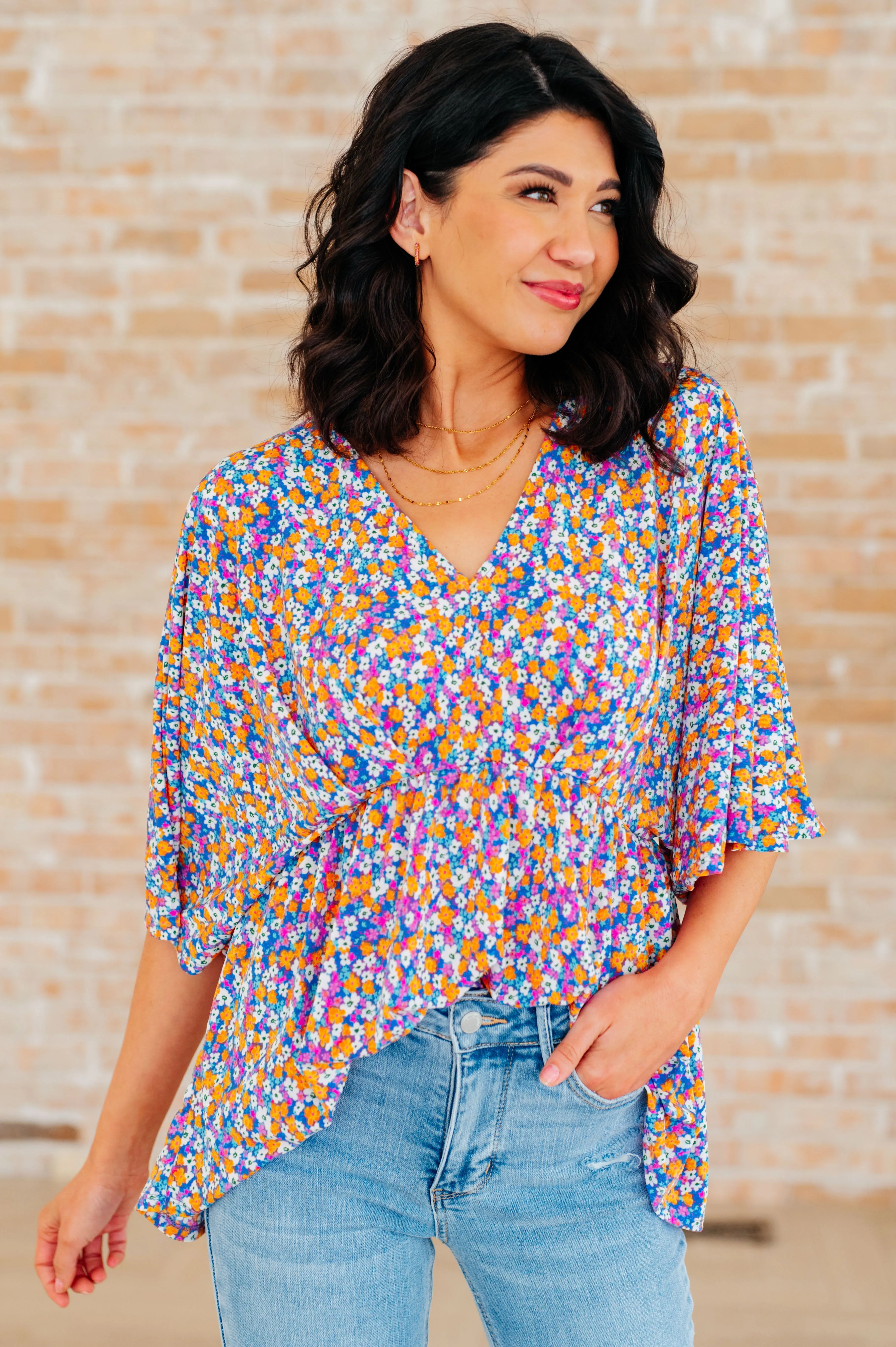 Dreamer Peplum Top in Purple Retro Ditsy Floral**