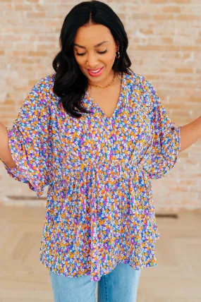 Dreamer Peplum Top in Purple Retro Ditsy Floral**