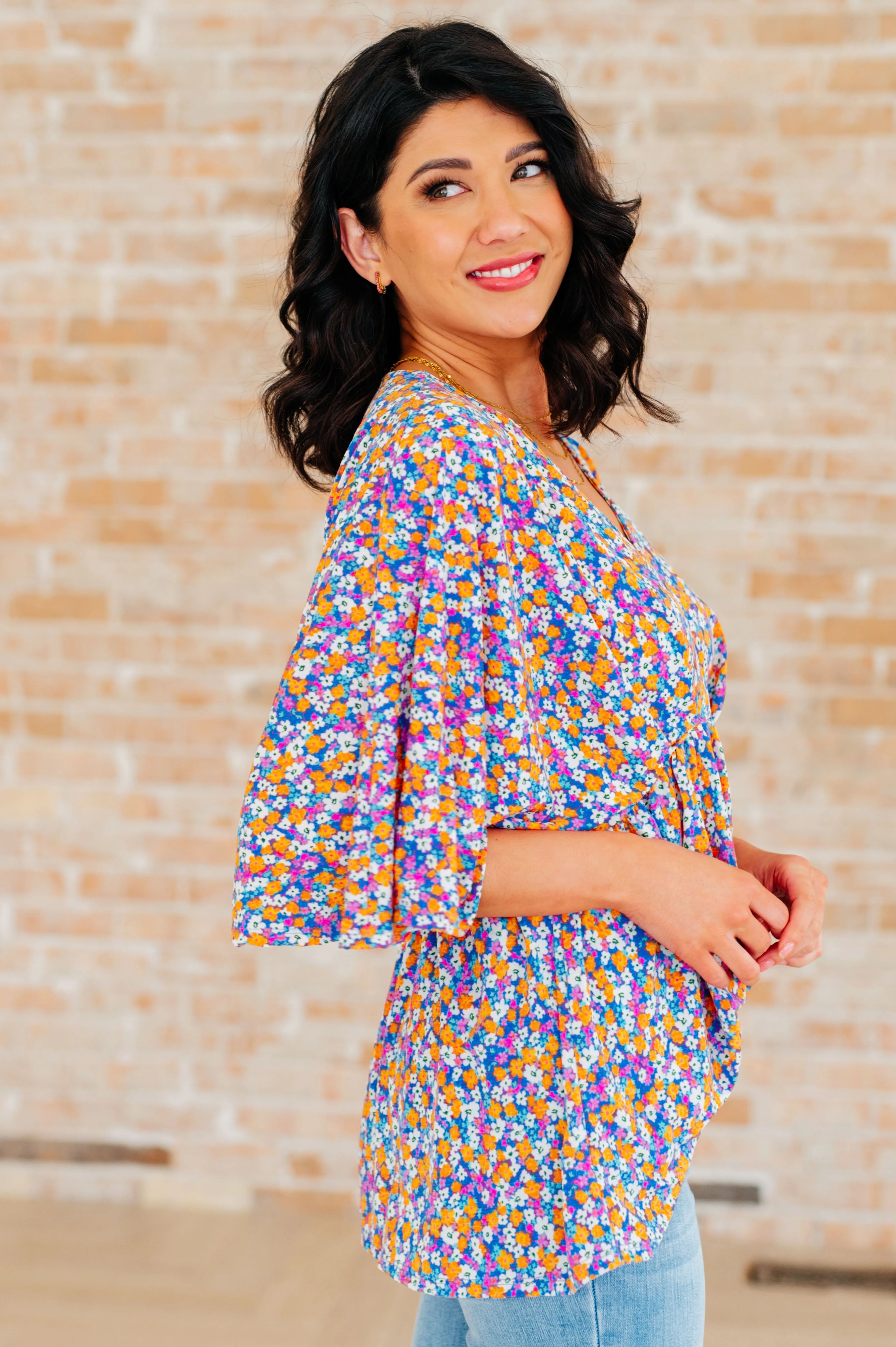 Dreamer Peplum Top in Purple Retro Ditsy Floral**