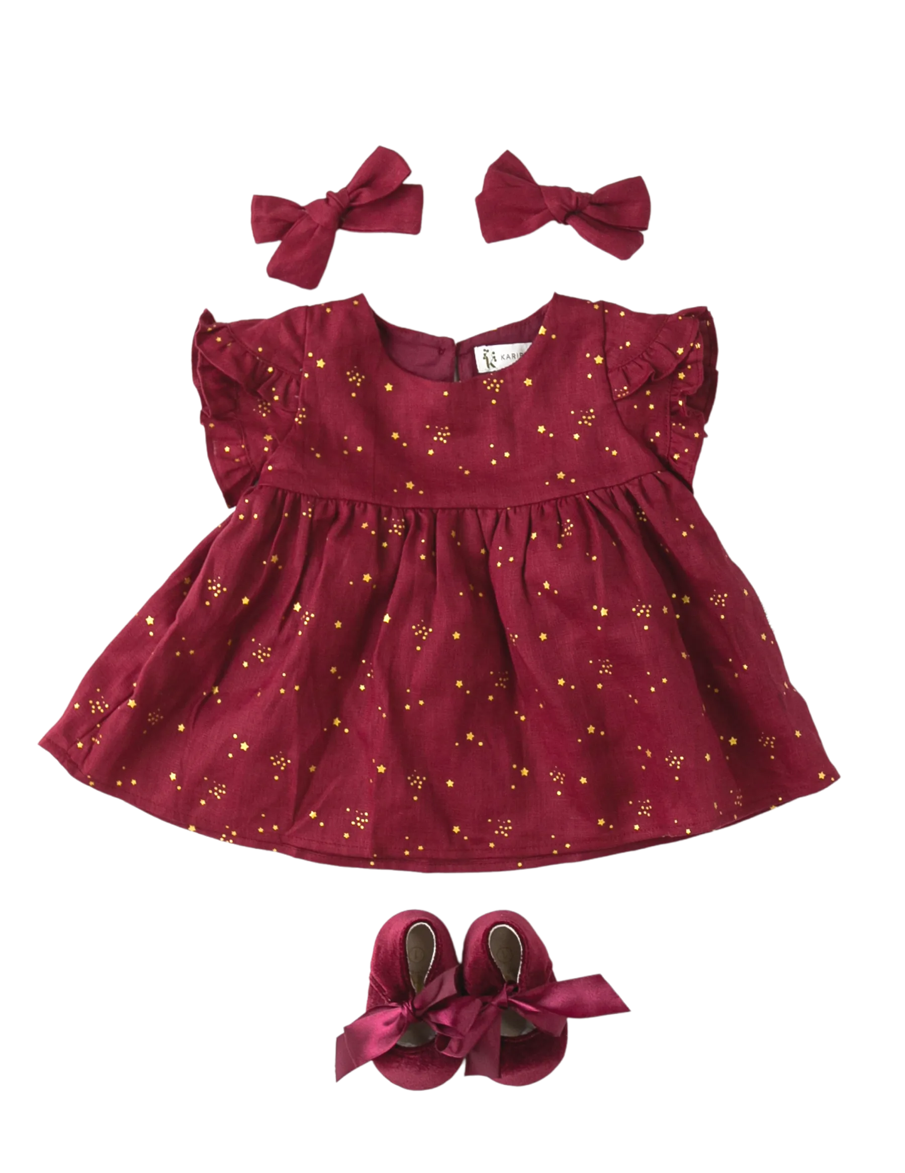 Ella Baby Girl Linen Dress - Golden Stars