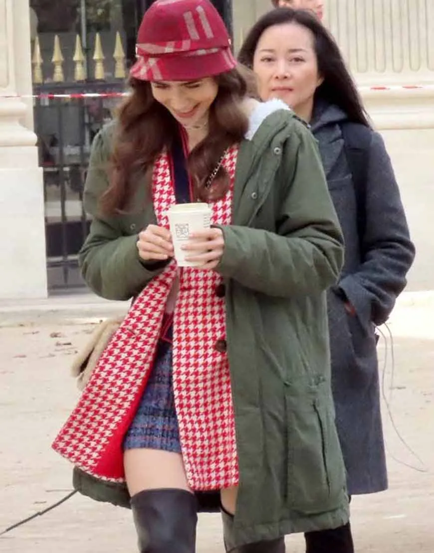 Emily In Paris Lily Collins Green Hooded Jacket | Get 40% OFF