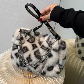 Faux Fur Print Shoulder Bag