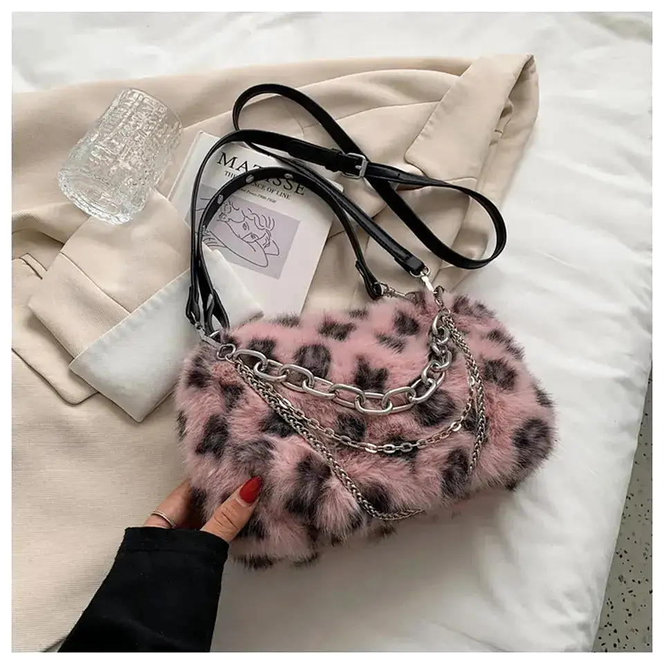 Faux Fur Print Shoulder Bag