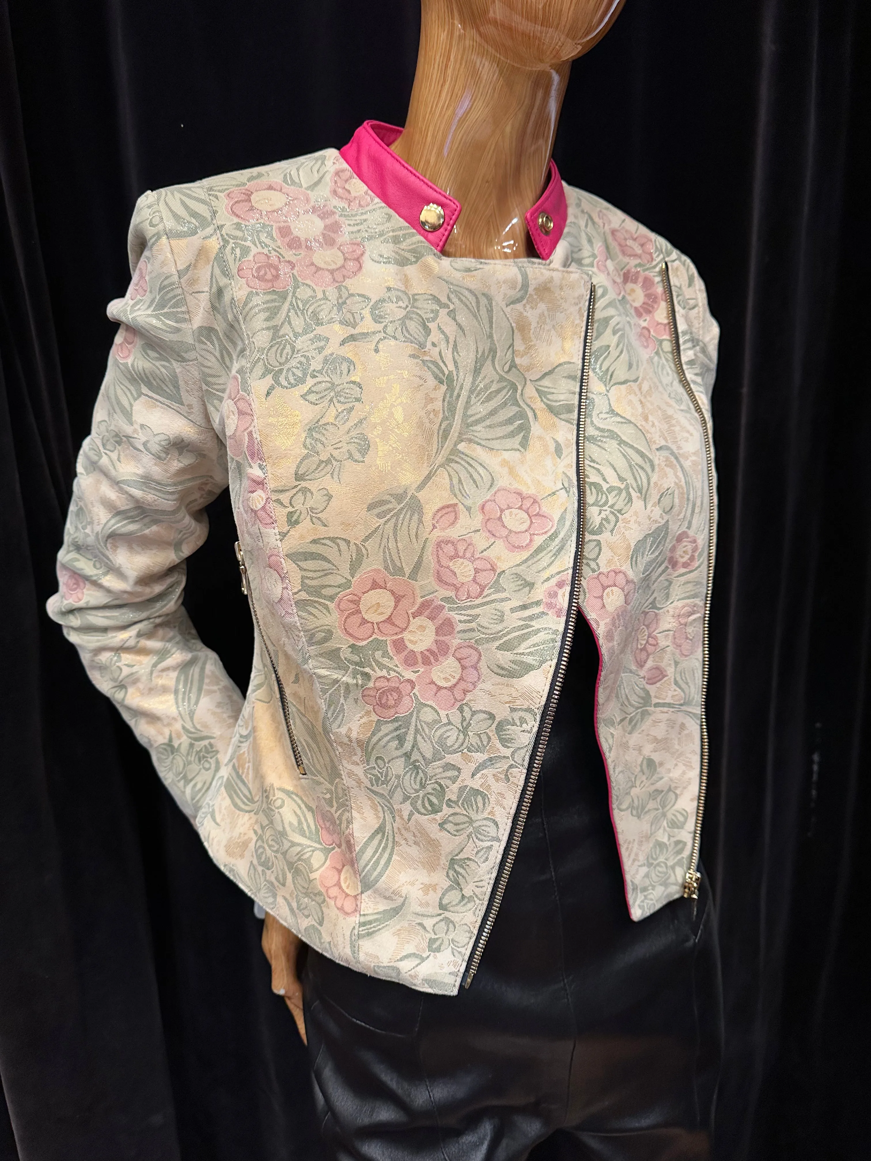 Floral and Fuschia Zip Moto Jacket