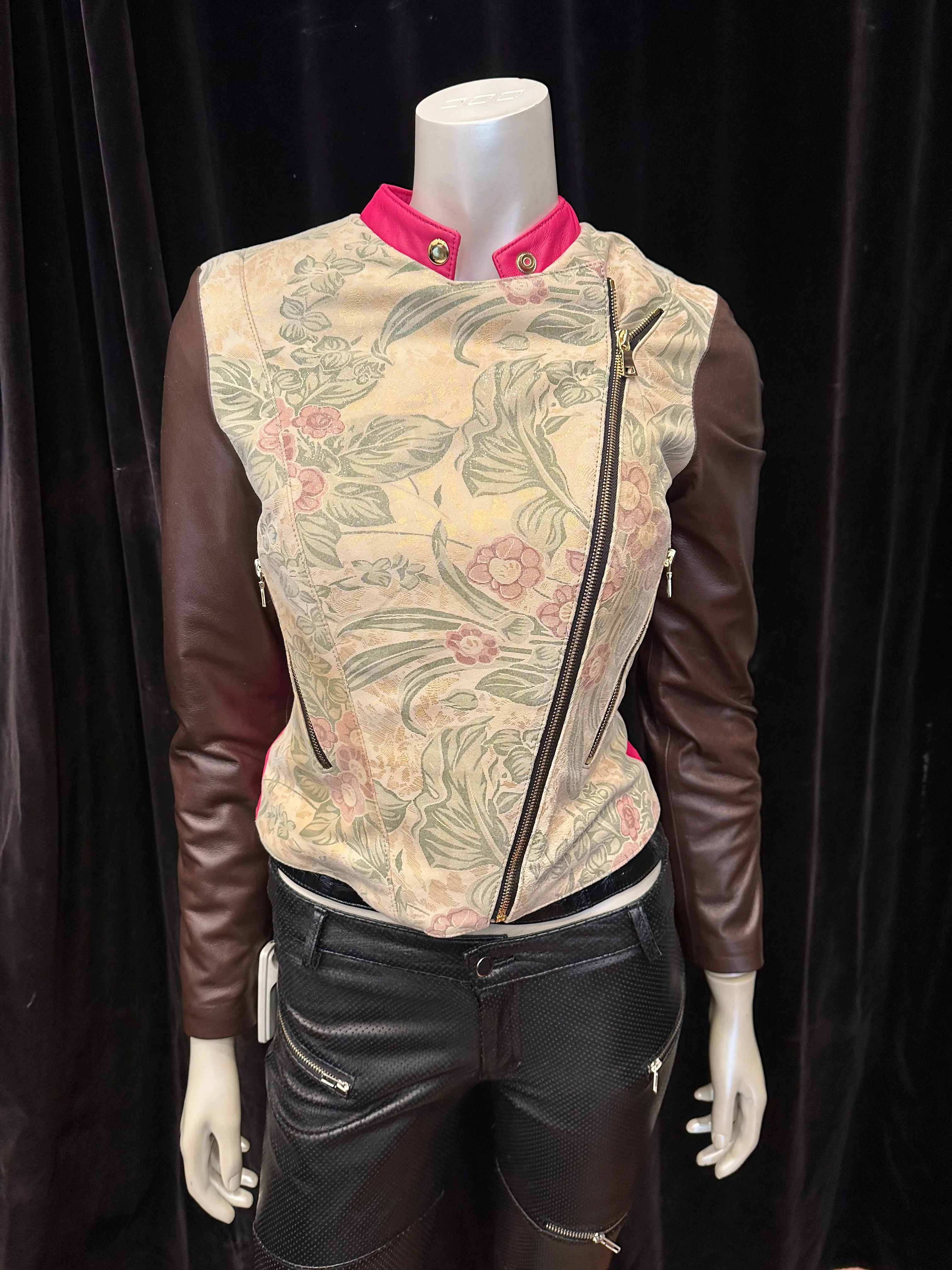 Floral and Fuschia Zip Moto Jacket